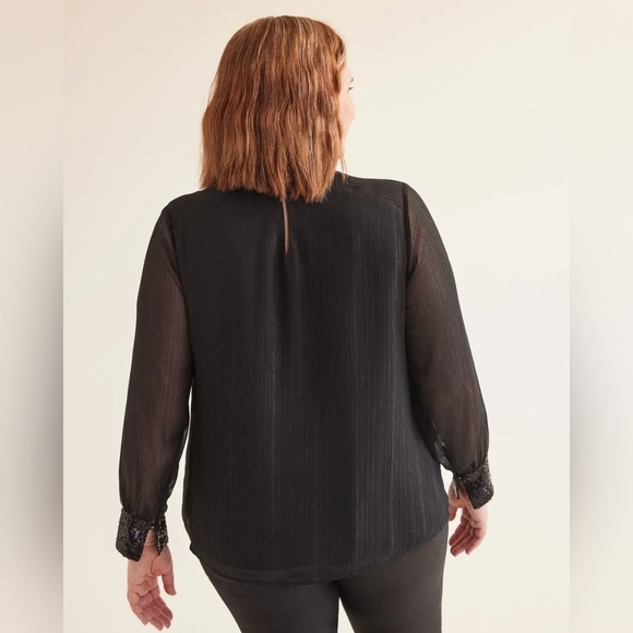 Penningtons Black Long Sleeve Sheer Blouse Top Metallic Sequins Sequined 5X - Picture 2 of 12